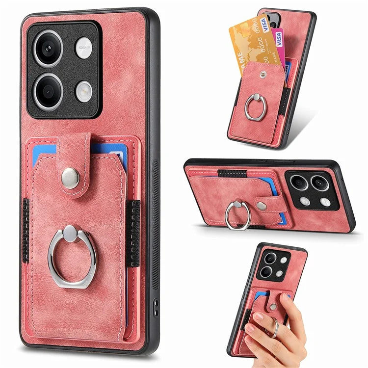 D2 for Xiaomi Redmi Note 13 4G Case Card Slots Retro Leather Coated TPU Kickstand Cover