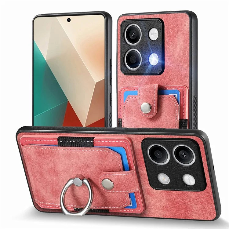 D2 for Xiaomi Redmi Note 13 4G Case Card Slots Retro Leather Coated TPU Kickstand Cover