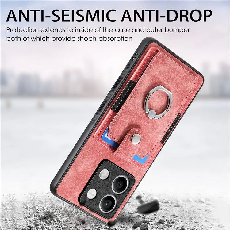 D2 for Xiaomi Redmi Note 13 4G Case Card Slots Retro Leather Coated TPU Kickstand Cover