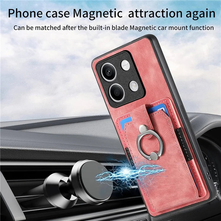 D2 for Xiaomi Redmi Note 13 4G Case Card Slots Retro Leather Coated TPU Kickstand Cover