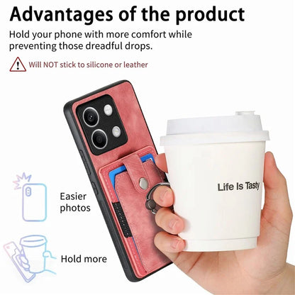 D2 for Xiaomi Redmi Note 13 4G Case Card Slots Retro Leather Coated TPU Kickstand Cover