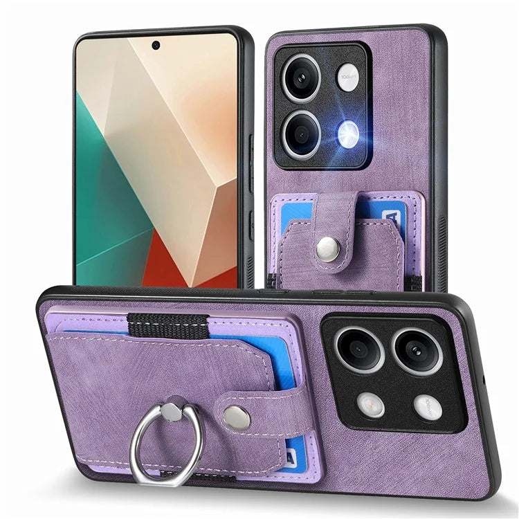 D2 for Xiaomi Redmi Note 13 4G Case Card Slots Retro Leather Coated TPU Kickstand Cover