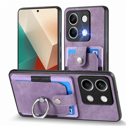 D2 for Xiaomi Redmi Note 13 4G Case Card Slots Retro Leather Coated TPU Kickstand Cover