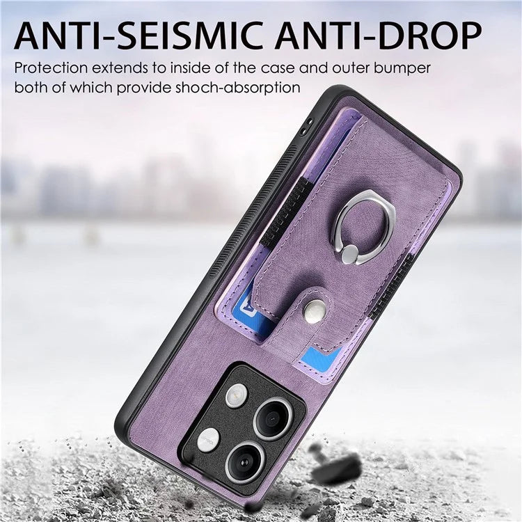 D2 for Xiaomi Redmi Note 13 4G Case Card Slots Retro Leather Coated TPU Kickstand Cover