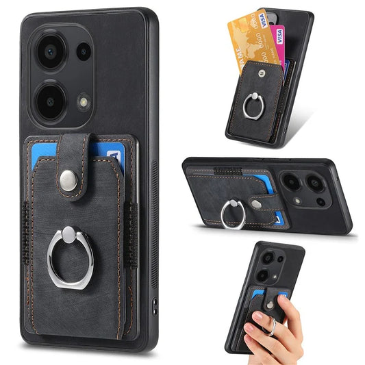 D2 for Xiaomi Redmi Note 13 Pro 4G / Poco M6 Pro 4G Case Card Slots Retro PU+TPU Cover with Kickstand