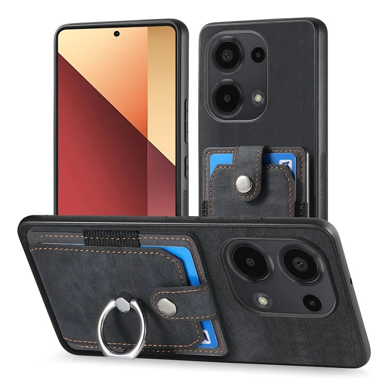 D2 for Xiaomi Redmi Note 13 Pro 4G / Poco M6 Pro 4G Case Card Slots Retro PU+TPU Cover with Kickstand