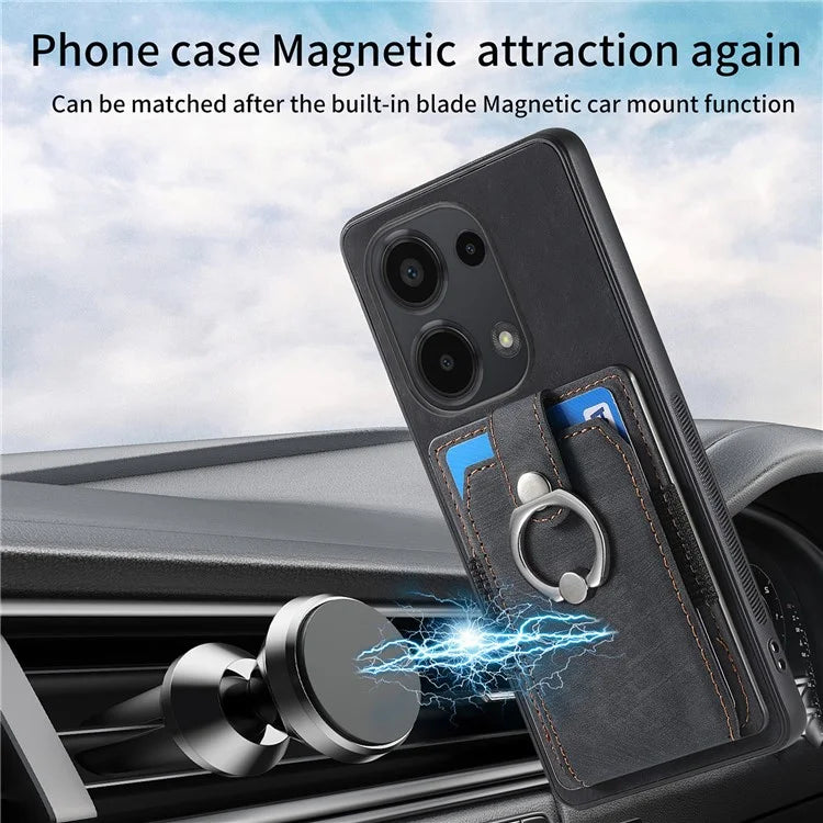 D2 for Xiaomi Redmi Note 13 Pro 4G / Poco M6 Pro 4G Case Card Slots Retro PU+TPU Cover with Kickstand