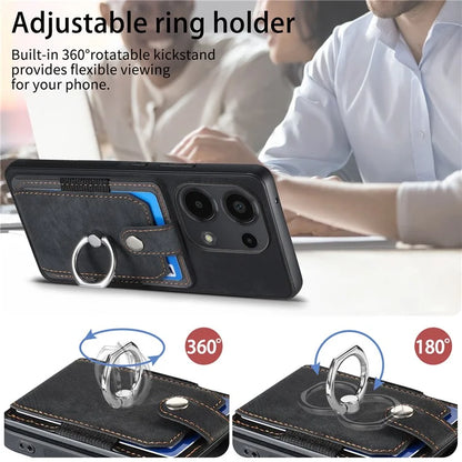 D2 for Xiaomi Redmi Note 13 Pro 4G / Poco M6 Pro 4G Case Card Slots Retro PU+TPU Cover with Kickstand