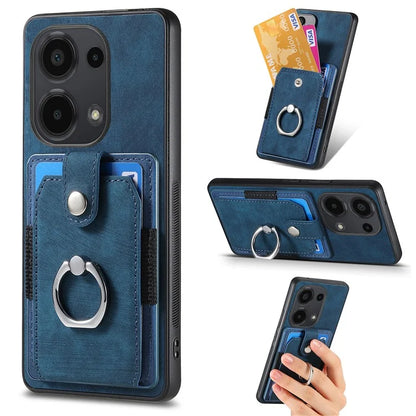 D2 for Xiaomi Redmi Note 13 Pro 4G / Poco M6 Pro 4G Case Card Slots Retro PU+TPU Cover with Kickstand