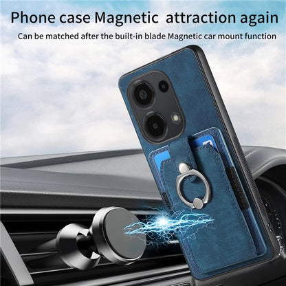 D2 for Xiaomi Redmi Note 13 Pro 4G / Poco M6 Pro 4G Case Card Slots Retro PU+TPU Cover with Kickstand