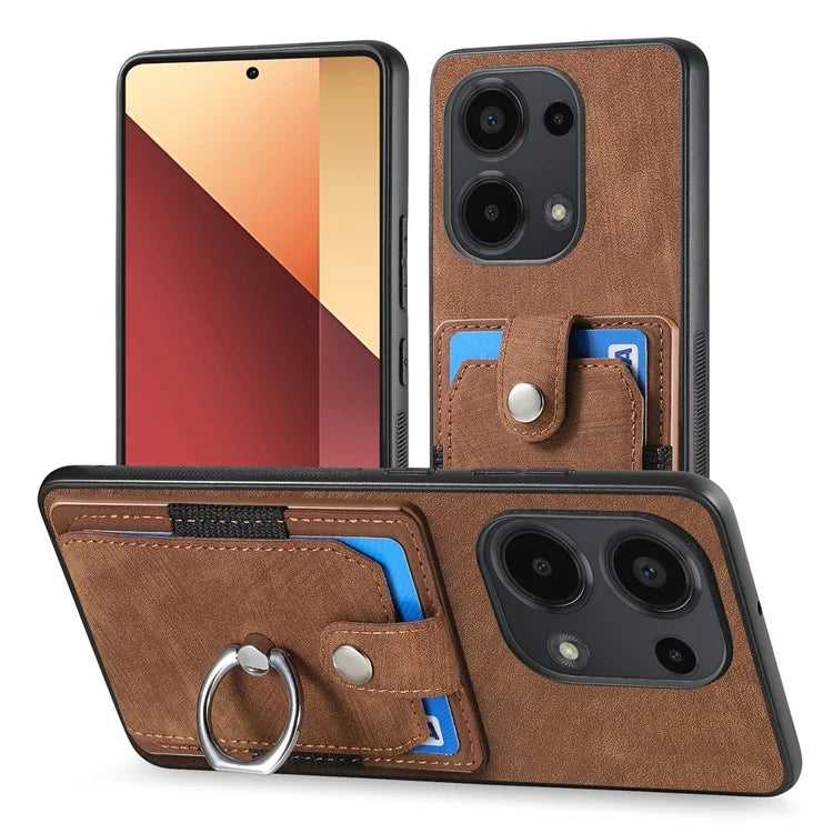 D2 for Xiaomi Redmi Note 13 Pro 4G / Poco M6 Pro 4G Case Card Slots Retro PU+TPU Cover with Kickstand