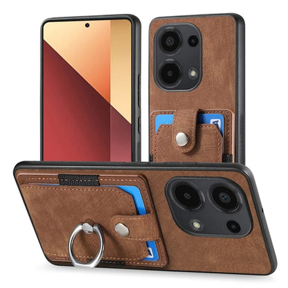 D2 for Xiaomi Redmi Note 13 Pro 4G / Poco M6 Pro 4G Case Card Slots Retro PU+TPU Cover with Kickstand