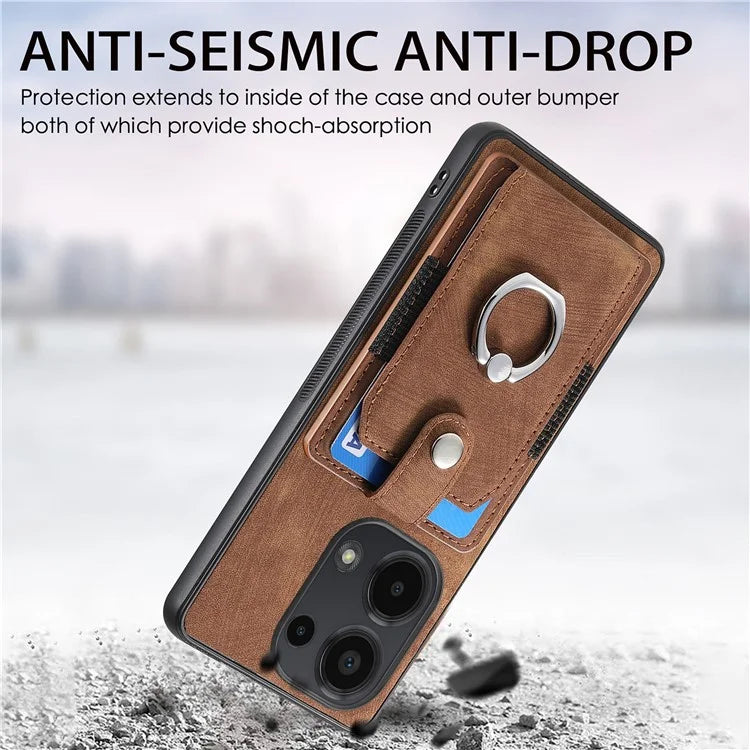 D2 for Xiaomi Redmi Note 13 Pro 4G / Poco M6 Pro 4G Case Card Slots Retro PU+TPU Cover with Kickstand