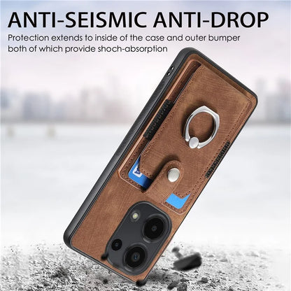 D2 for Xiaomi Redmi Note 13 Pro 4G / Poco M6 Pro 4G Case Card Slots Retro PU+TPU Cover with Kickstand