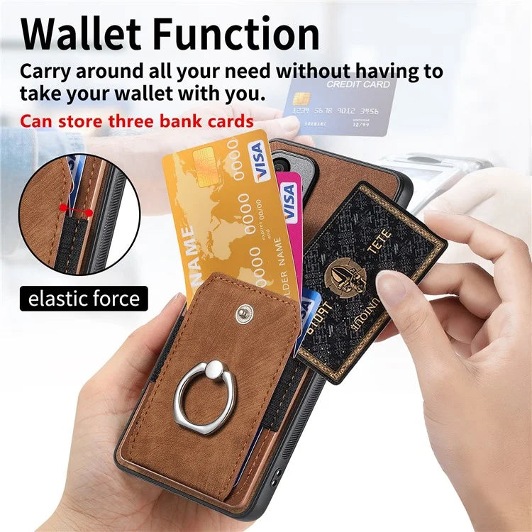 D2 for Xiaomi Redmi Note 13 Pro 4G / Poco M6 Pro 4G Case Card Slots Retro PU+TPU Cover with Kickstand