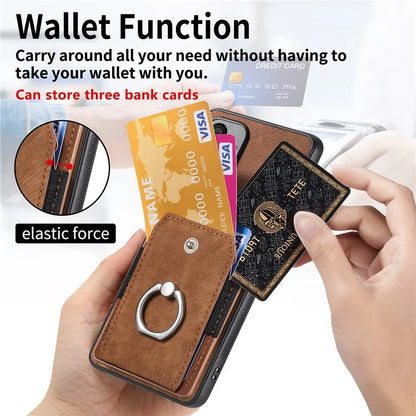 D2 for Xiaomi Redmi Note 13 Pro 4G / Poco M6 Pro 4G Case Card Slots Retro PU+TPU Cover with Kickstand