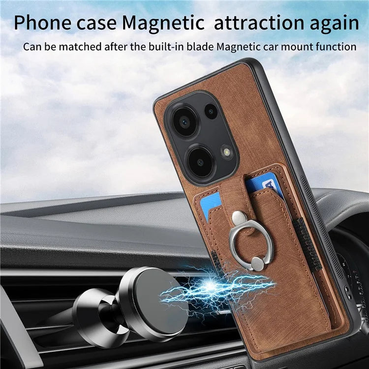 D2 for Xiaomi Redmi Note 13 Pro 4G / Poco M6 Pro 4G Case Card Slots Retro PU+TPU Cover with Kickstand