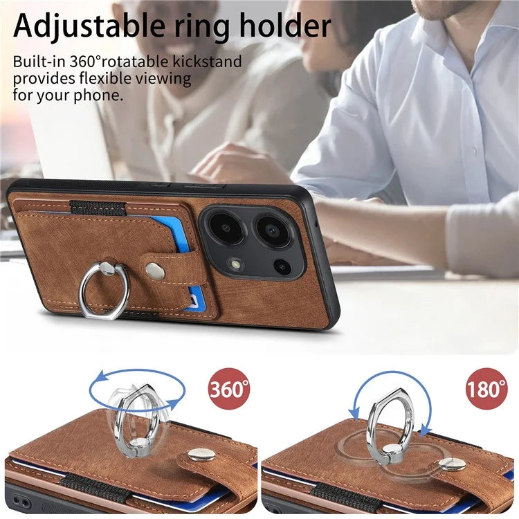 D2 for Xiaomi Redmi Note 13 Pro 4G / Poco M6 Pro 4G Case Card Slots Retro PU+TPU Cover with Kickstand
