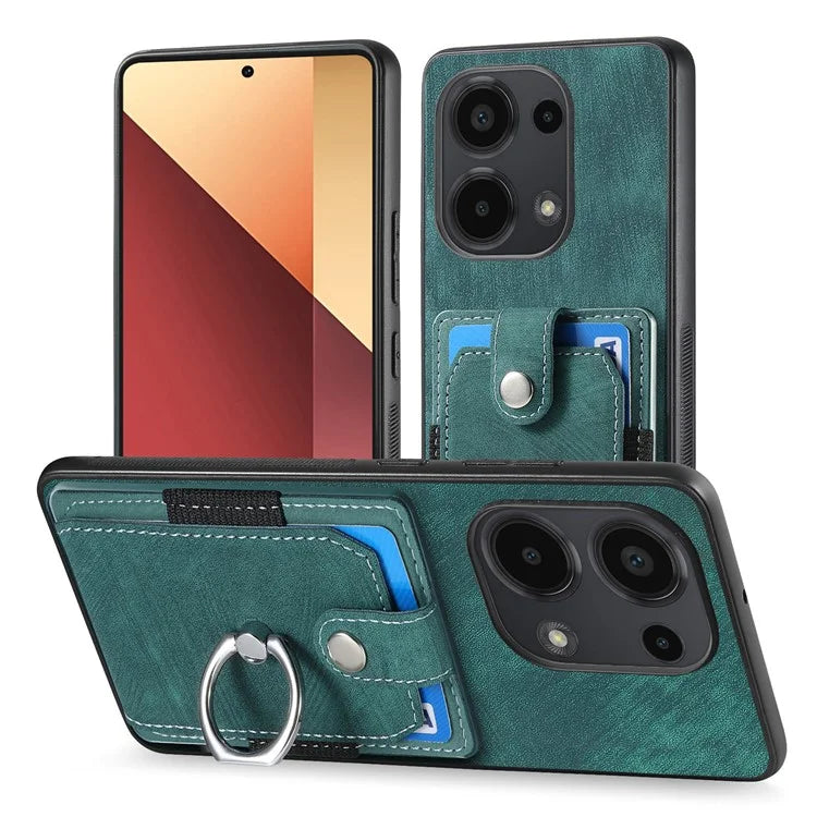 D2 for Xiaomi Redmi Note 13 Pro 4G / Poco M6 Pro 4G Case Card Slots Retro PU+TPU Cover with Kickstand
