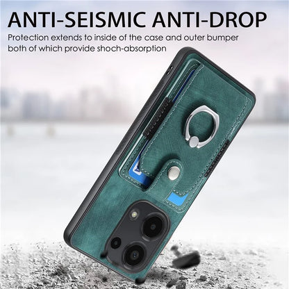 D2 for Xiaomi Redmi Note 13 Pro 4G / Poco M6 Pro 4G Case Card Slots Retro PU+TPU Cover with Kickstand