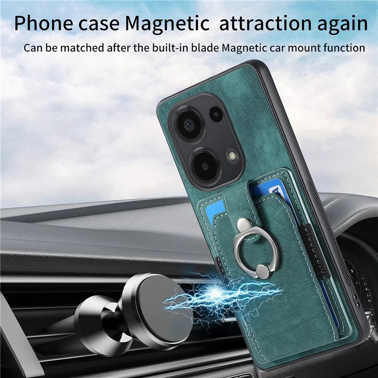D2 for Xiaomi Redmi Note 13 Pro 4G / Poco M6 Pro 4G Case Card Slots Retro PU+TPU Cover with Kickstand