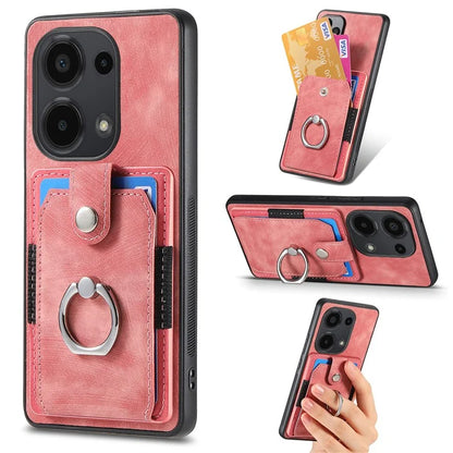 D2 for Xiaomi Redmi Note 13 Pro 4G / Poco M6 Pro 4G Case Card Slots Retro PU+TPU Cover with Kickstand