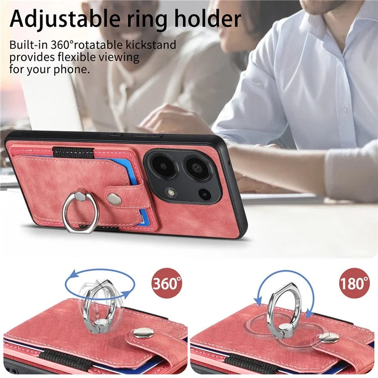 D2 for Xiaomi Redmi Note 13 Pro 4G / Poco M6 Pro 4G Case Card Slots Retro PU+TPU Cover with Kickstand