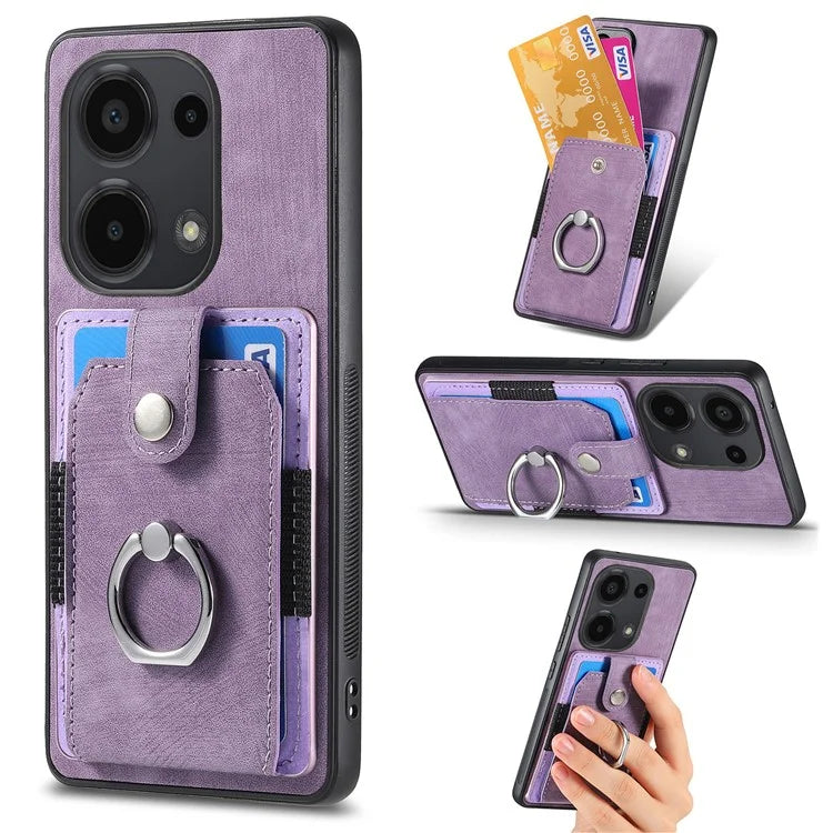 D2 for Xiaomi Redmi Note 13 Pro 4G / Poco M6 Pro 4G Case Card Slots Retro PU+TPU Cover with Kickstand