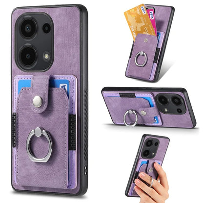 D2 for Xiaomi Redmi Note 13 Pro 4G / Poco M6 Pro 4G Case Card Slots Retro PU+TPU Cover with Kickstand