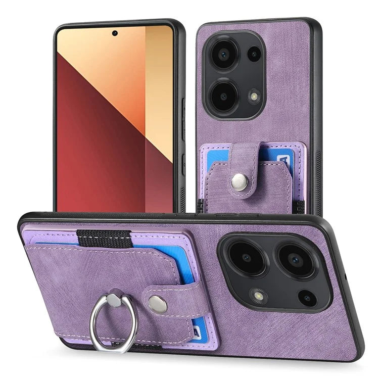 D2 for Xiaomi Redmi Note 13 Pro 4G / Poco M6 Pro 4G Case Card Slots Retro PU+TPU Cover with Kickstand