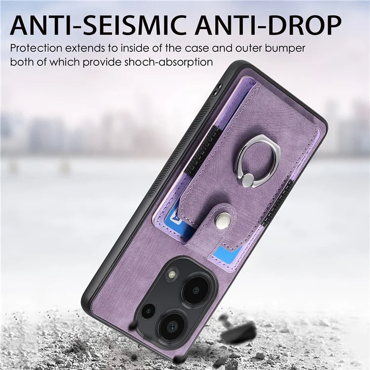 D2 for Xiaomi Redmi Note 13 Pro 4G / Poco M6 Pro 4G Case Card Slots Retro PU+TPU Cover with Kickstand