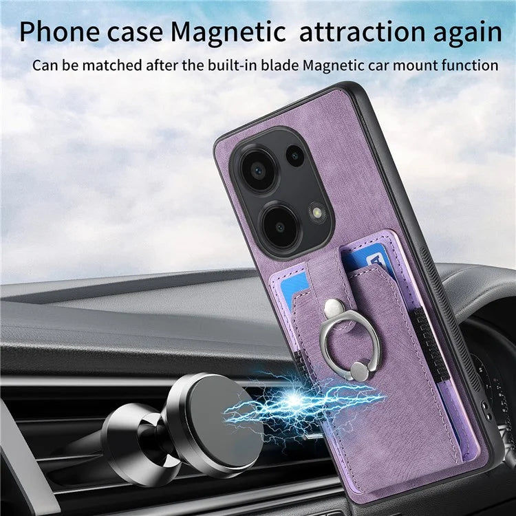 D2 for Xiaomi Redmi Note 13 Pro 4G / Poco M6 Pro 4G Case Card Slots Retro PU+TPU Cover with Kickstand