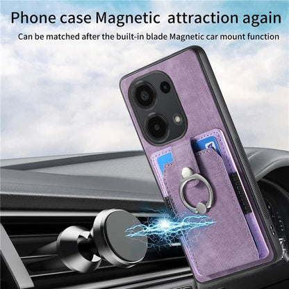 D2 for Xiaomi Redmi Note 13 Pro 4G / Poco M6 Pro 4G Case Card Slots Retro PU+TPU Cover with Kickstand
