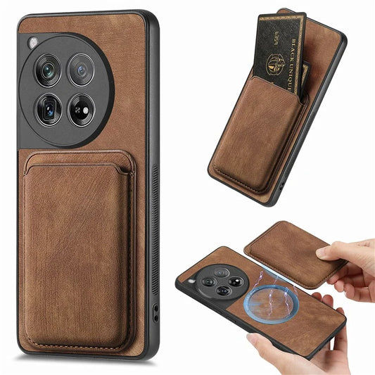 D12 For OnePlus 12 5G Case Vintage PU Leather+TPU Phone Cover with Magnetic Card Slot