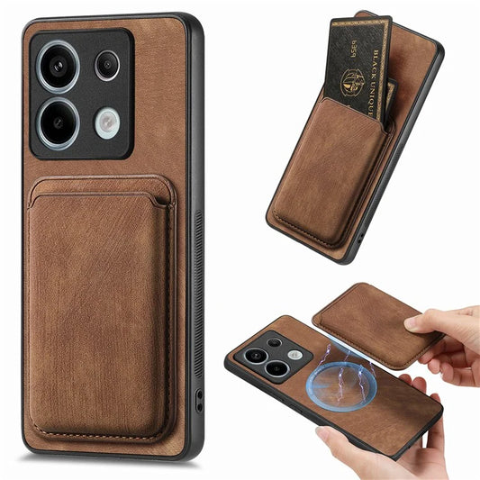 D12 For Xiaomi Redmi Note 13 Pro 5G / Poco X6 5G Magnetic Card Holder Case Vintage Phone Leather Cover