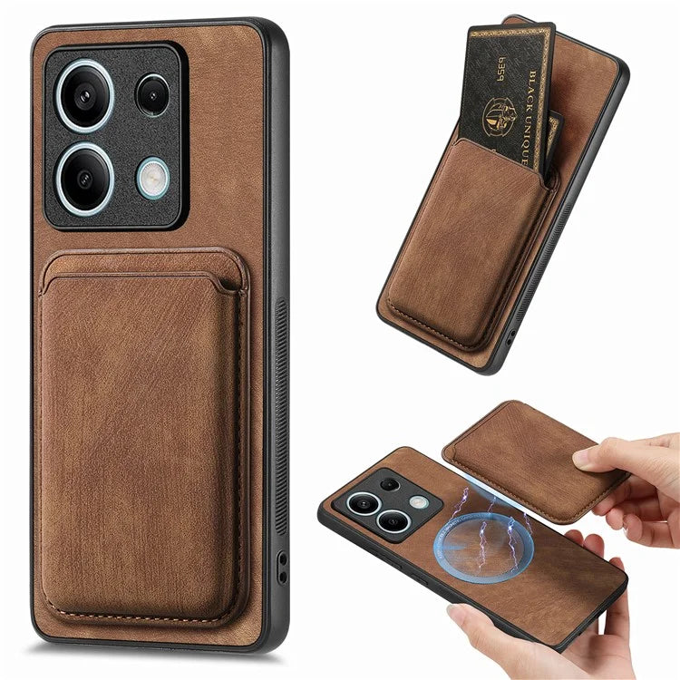 D12 For Xiaomi Redmi Note 13 5G Phone Case Magnetic Card Holder Vintage Leather Cover