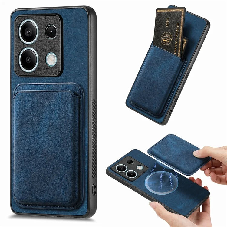 D12 For Xiaomi Redmi Note 13 5G Phone Case Magnetic Card Holder Vintage Leather Cover