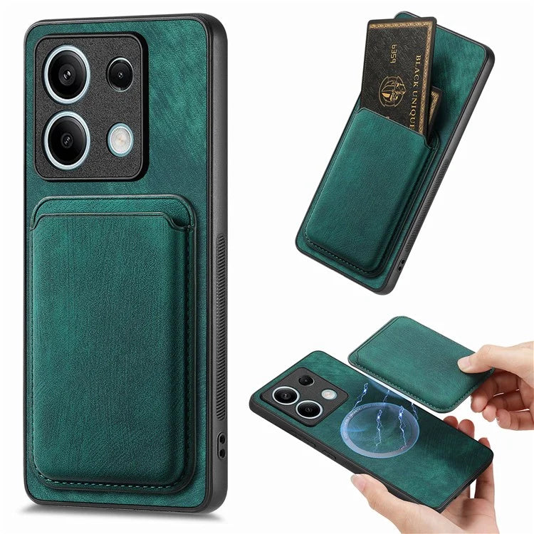 D12 For Xiaomi Redmi Note 13 5G Phone Case Magnetic Card Holder Vintage Leather Cover