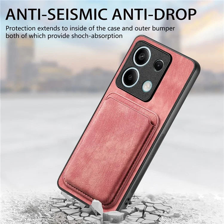 D12 For Xiaomi Redmi Note 13 5G Phone Case Magnetic Card Holder Vintage Leather Cover