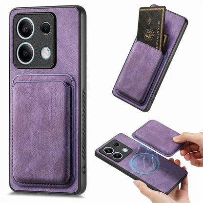 D12 For Xiaomi Redmi Note 13 5G Phone Case Magnetic Card Holder Vintage Leather Cover