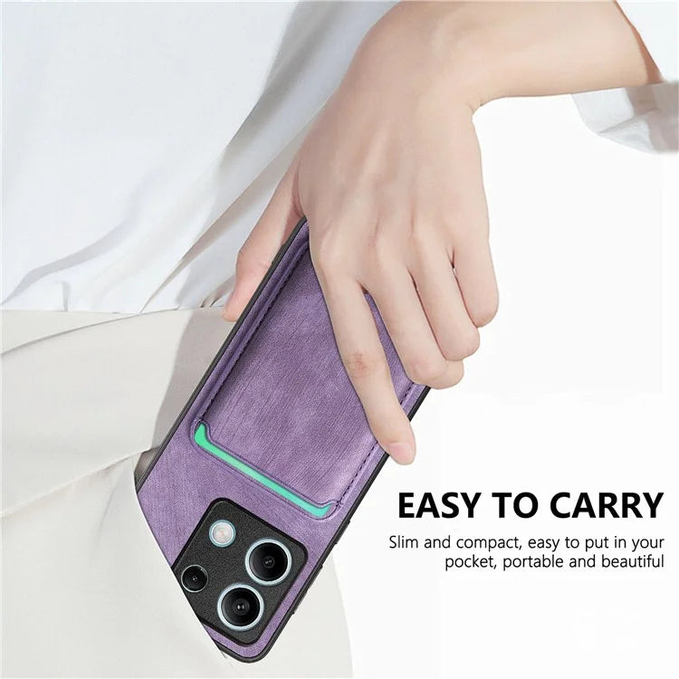 D12 For Xiaomi Redmi Note 13 5G Phone Case Magnetic Card Holder Vintage Leather Cover