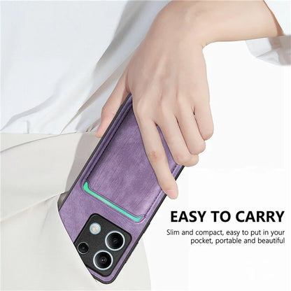 D12 For Xiaomi Redmi Note 13 5G Phone Case Magnetic Card Holder Vintage Leather Cover