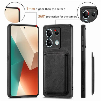 D12 For Xiaomi Redmi Note 13 5G Phone Case Magnetic Card Holder Vintage Leather Cover