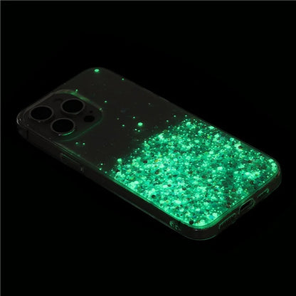 For iPhone 15 Pro Phone Case Epoxy TPU Glitter Sparkle Luminous Back Cover