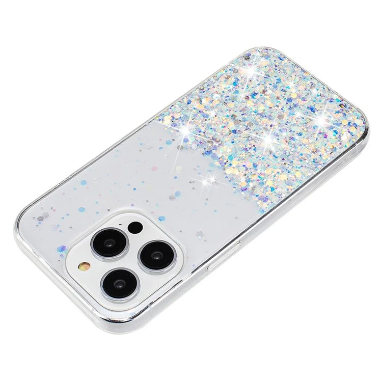 For iPhone 15 Pro Phone Case Epoxy TPU Glitter Sparkle Luminous Back Cover