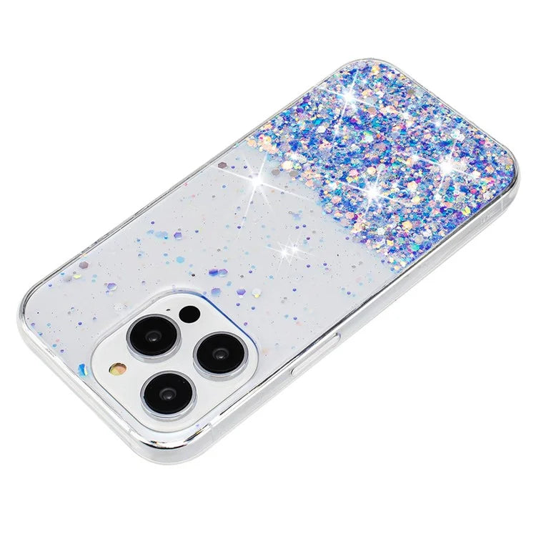 For iPhone 15 Pro Phone Case Epoxy TPU Glitter Sparkle Luminous Back Cover