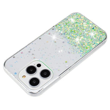 For iPhone 15 Pro Phone Case Epoxy TPU Glitter Sparkle Luminous Back Cover