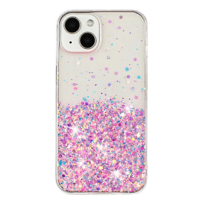 For iPhone 15 Cover Luminous Sequins Decor Anti-scratch Epoxy TPU Phone Case