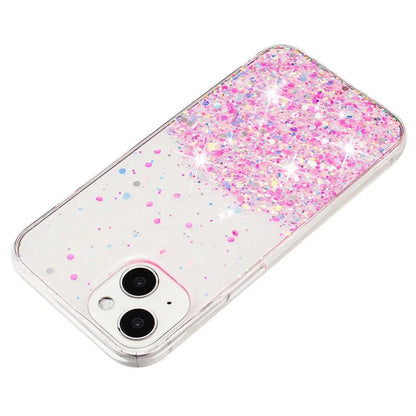 For iPhone 15 Cover Luminous Sequins Decor Anti-scratch Epoxy TPU Phone Case