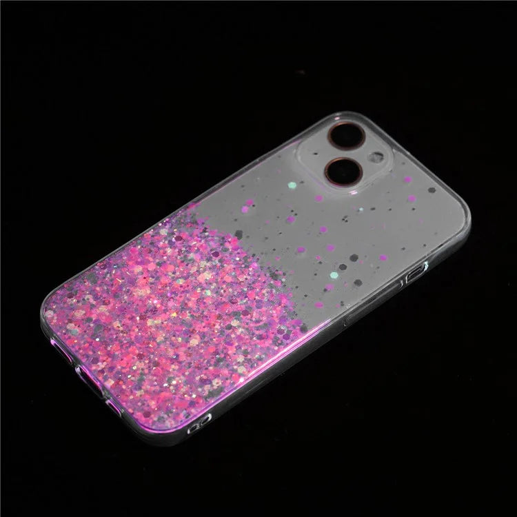 For iPhone 15 Cover Luminous Sequins Decor Anti-scratch Epoxy TPU Phone Case